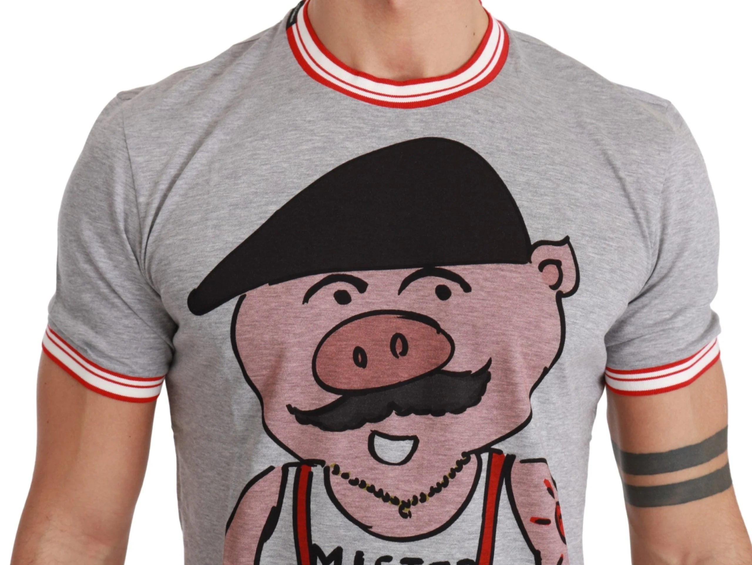 Dolce & Gabbana Gray Cotton Top 2019 Year of the Pig T-shirt - T-Shirts