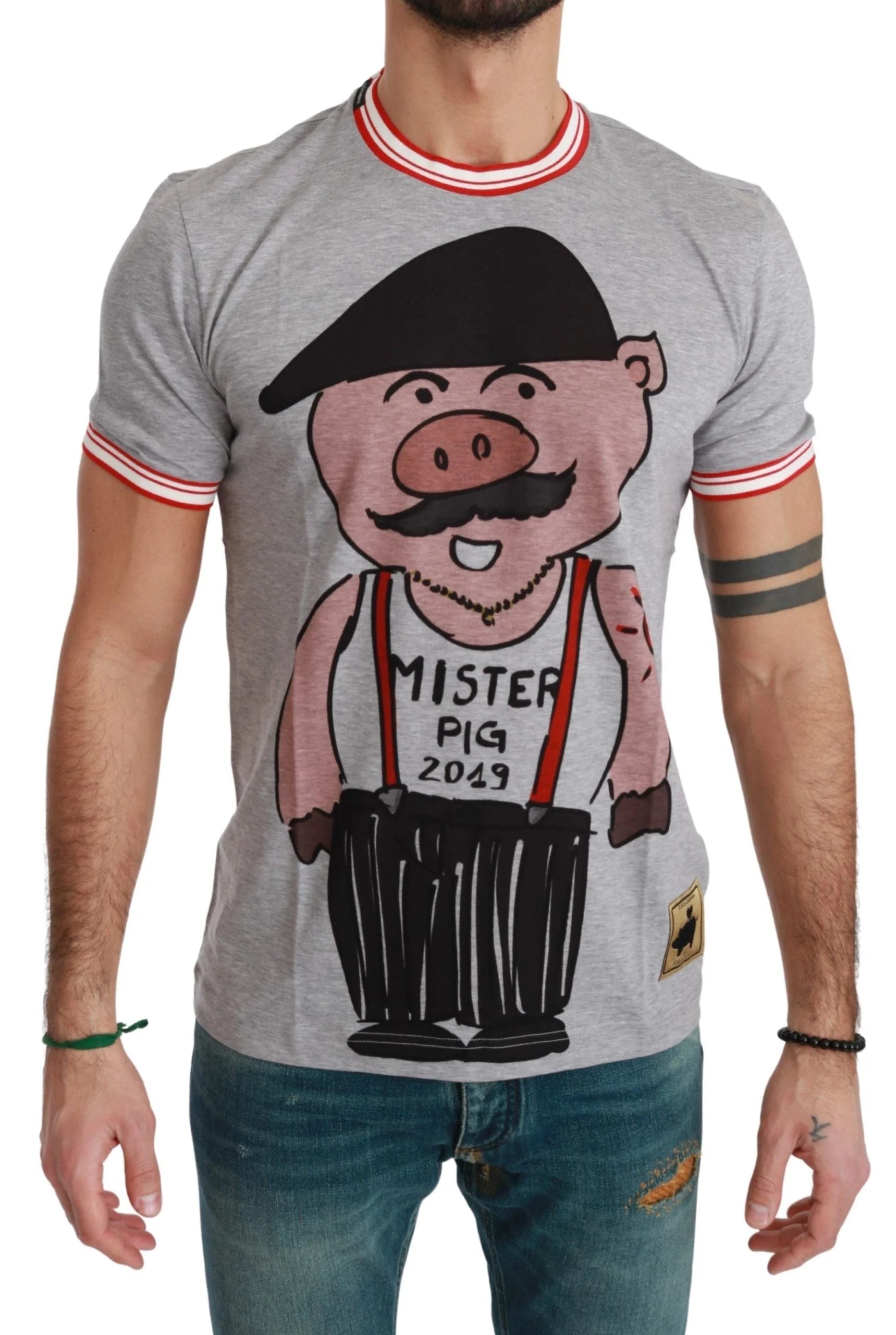 Dolce & Gabbana Gray Cotton Top 2019 Year of the Pig T-shirt - T-Shirts