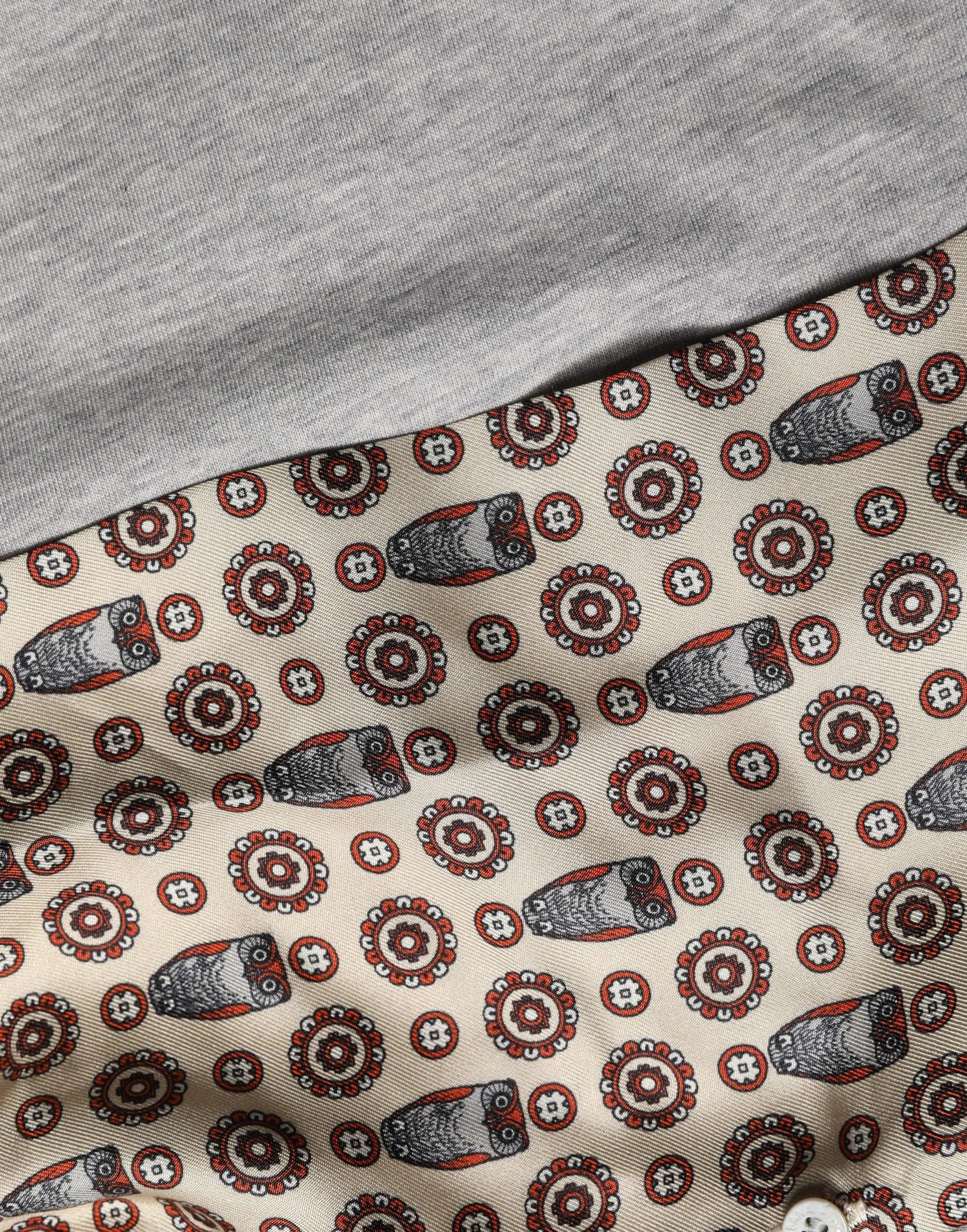 Dolce & Gabbana Gray Cotton V-neck Owl Silk Scarf Top T-shirt