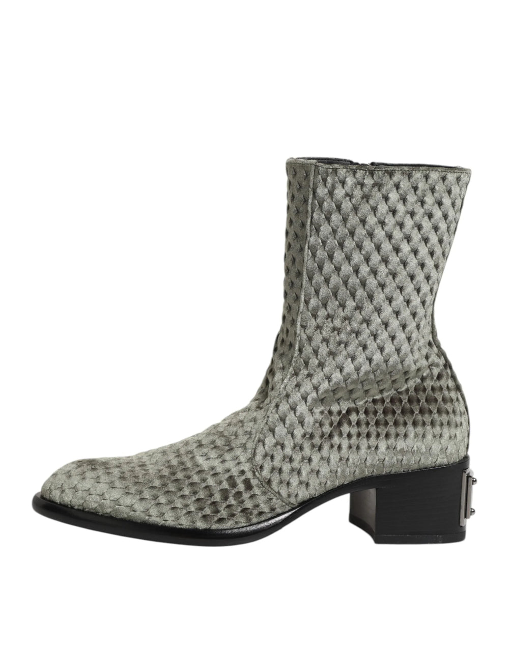 Dolce & Gabbana Gray Cotton Velvet Mid Calf Short Boots Shoes - EU44/US11