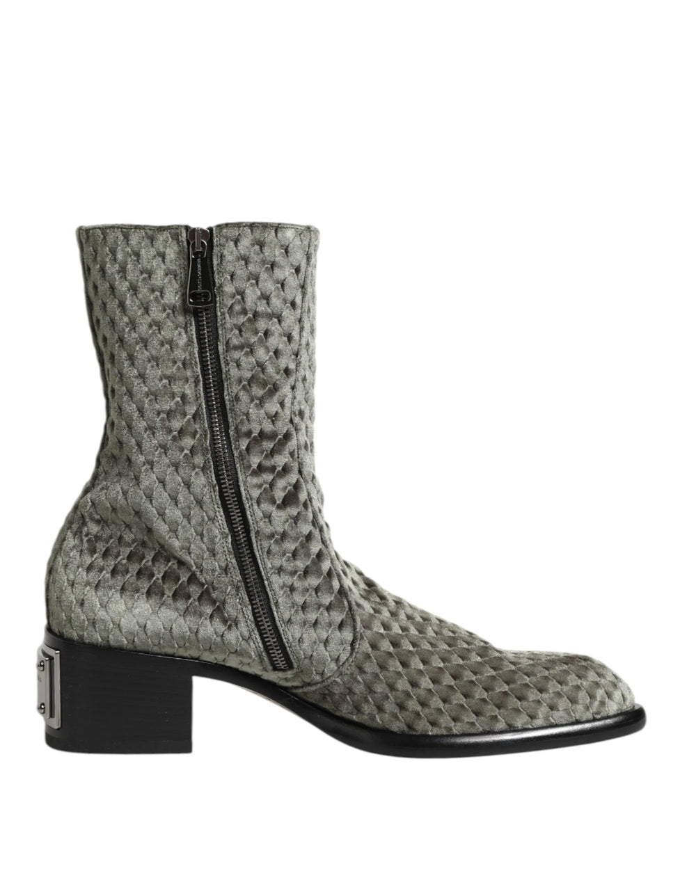 Dolce & Gabbana Gray Cotton Velvet Mid Calf Short Boots Shoes - EU44/US11