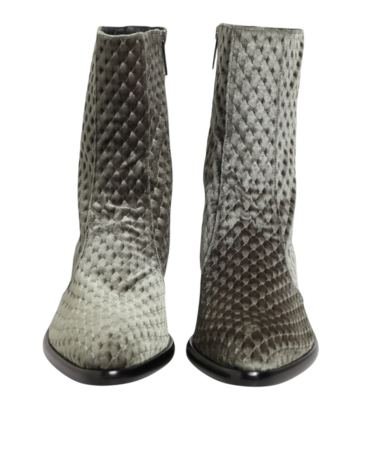 Dolce & Gabbana Gray Cotton Velvet Mid Calf Short Boots Shoes - EU44/US11