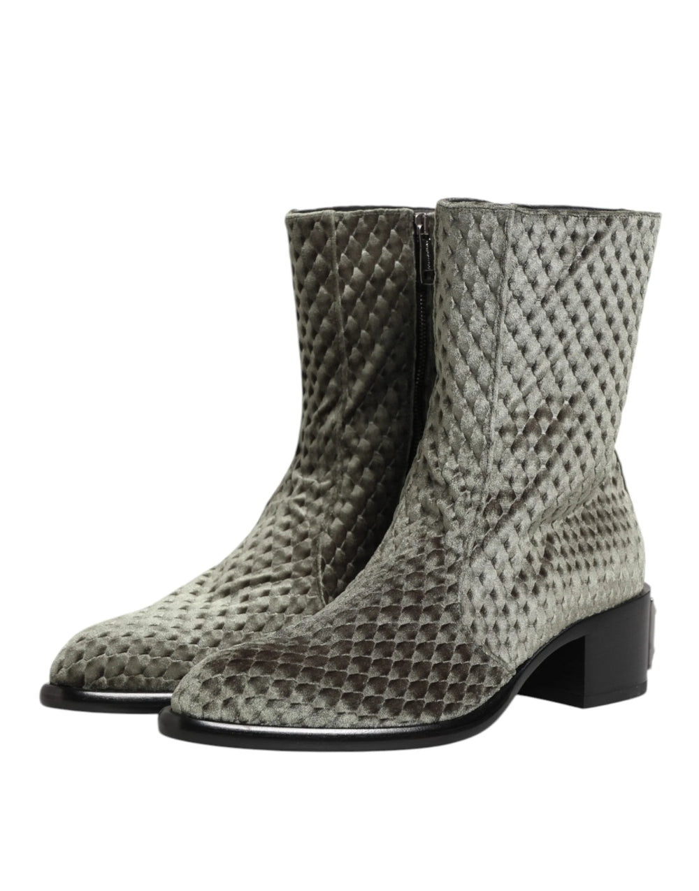 Dolce & Gabbana Gray Cotton Velvet Mid Calf Short Boots Shoes - EU44/US11