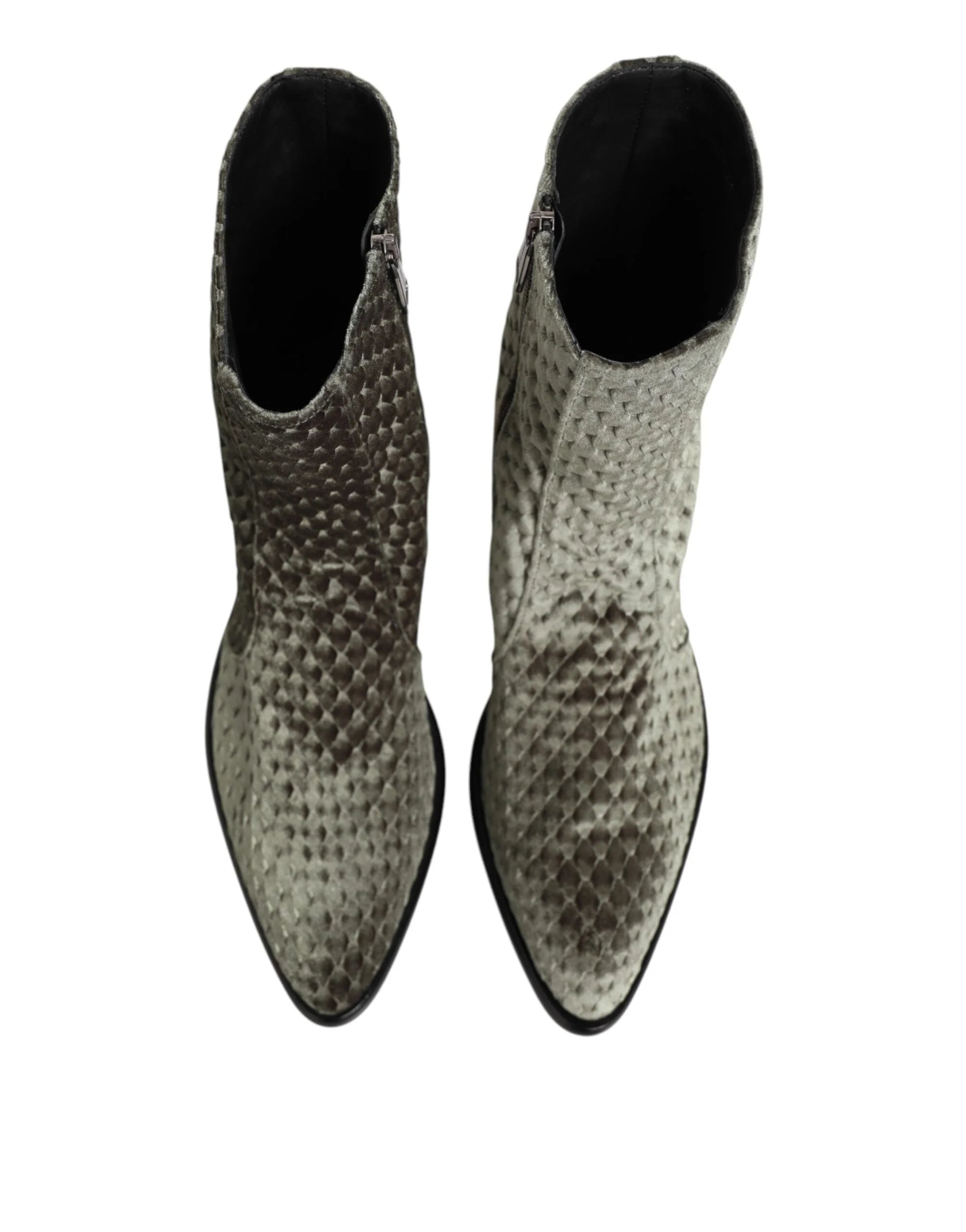 Dolce & Gabbana Gray Cotton Velvet Mid Calf Short Boots Shoes - EU44/US11 - Boots