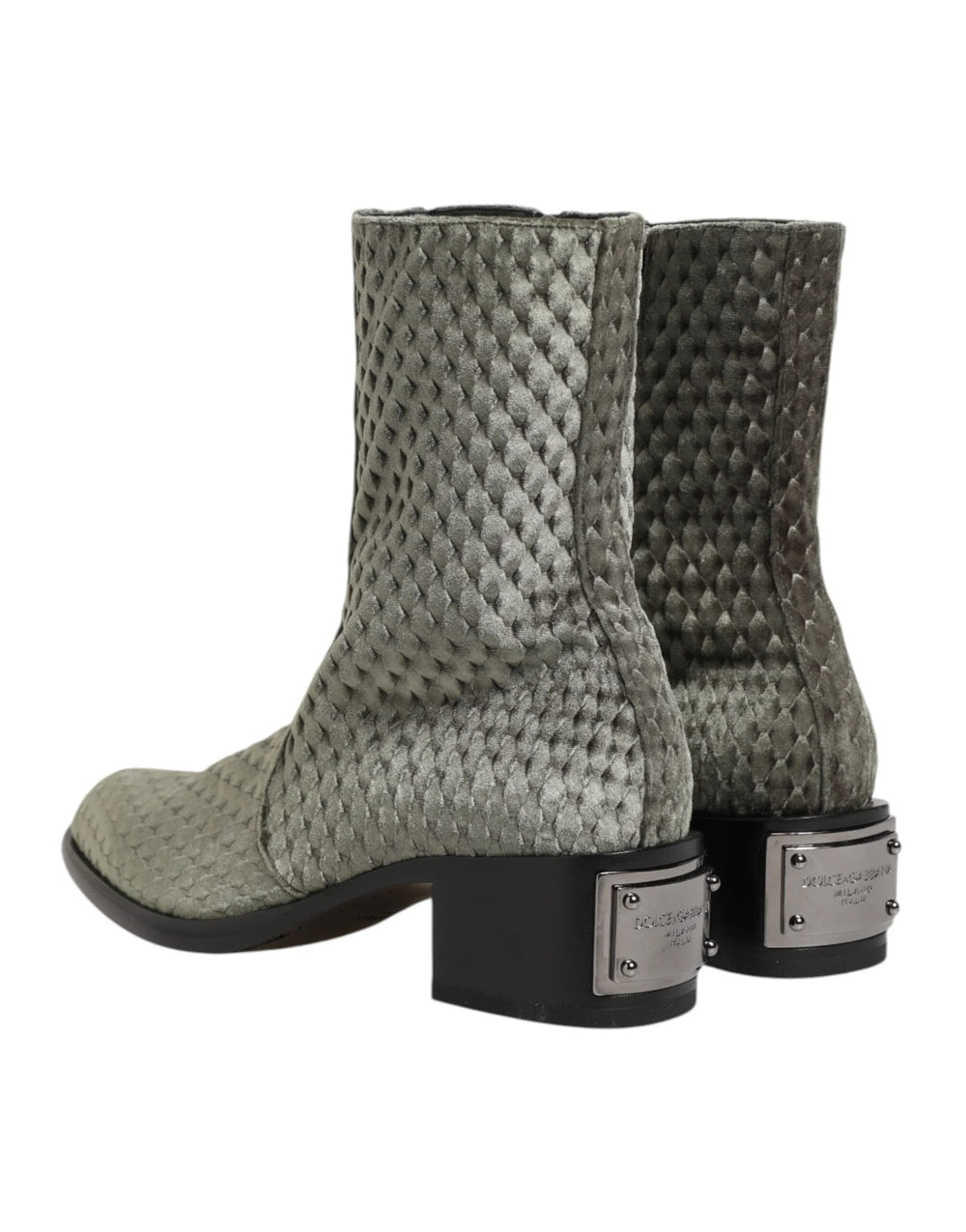 Dolce & Gabbana Gray Cotton Velvet Mid Calf Short Boots Shoes - EU44/US11
