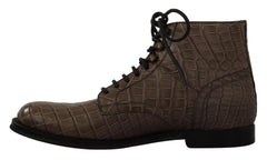 Dolce & Gabbana Gray Crocodile Leather Derby Boots - EU42/US9