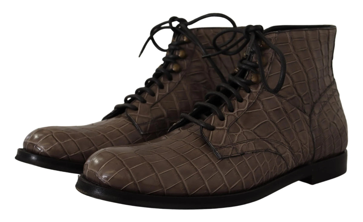 Dolce & Gabbana Gray Crocodile Leather Derby Boots - EU42/US9