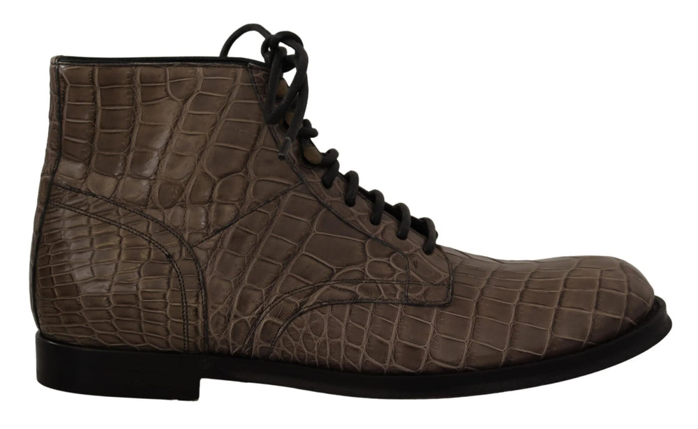 Dolce & Gabbana Gray Crocodile Leather Derby Boots - EU42/US9