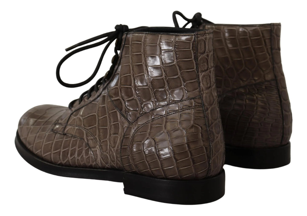 Dolce & Gabbana Gray Crocodile Leather Derby Boots - EU42/US9