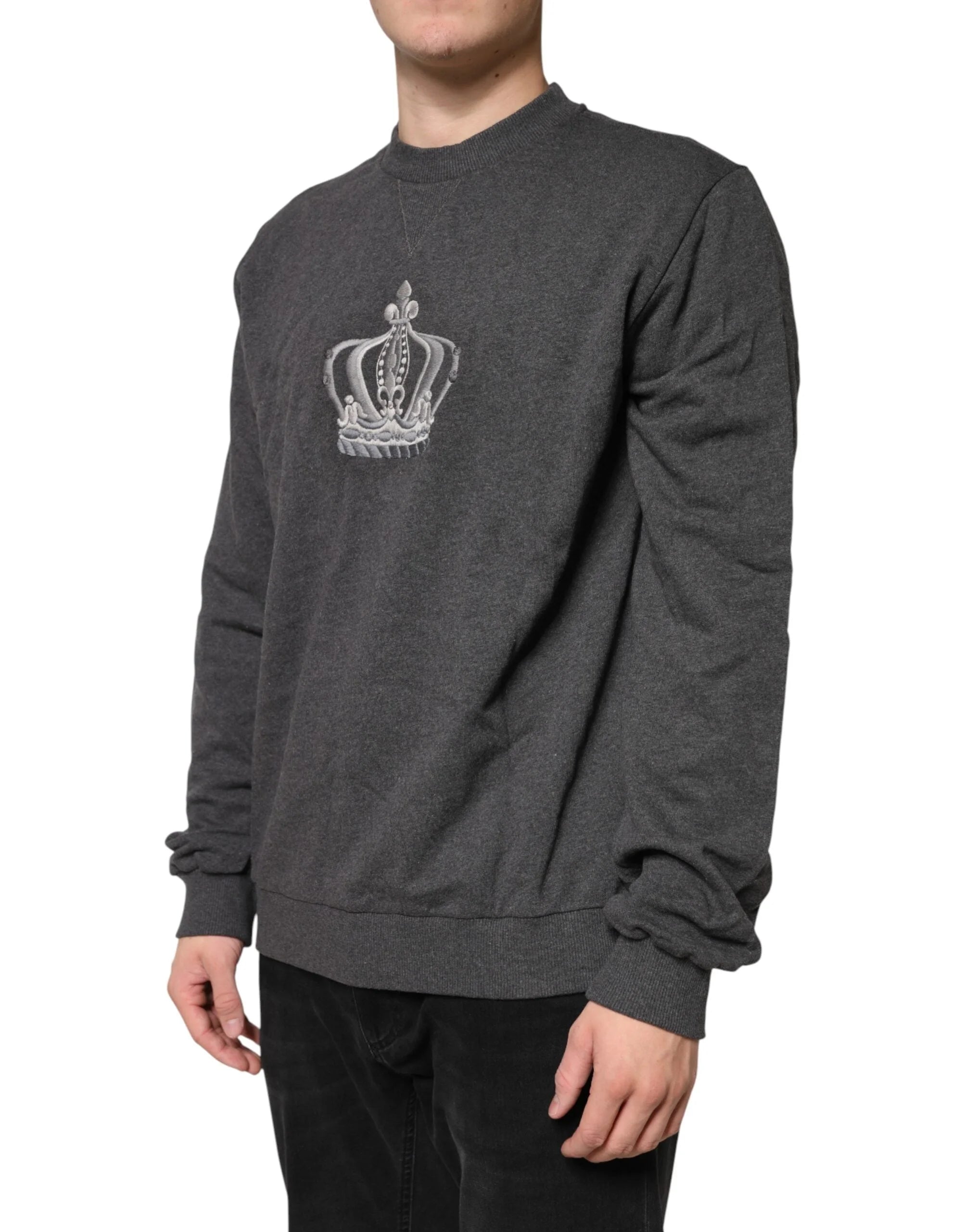 Dolce & Gabbana Gray Crown Crew Neck Men Sweatshirt Sweater - IT58 | 3XL
