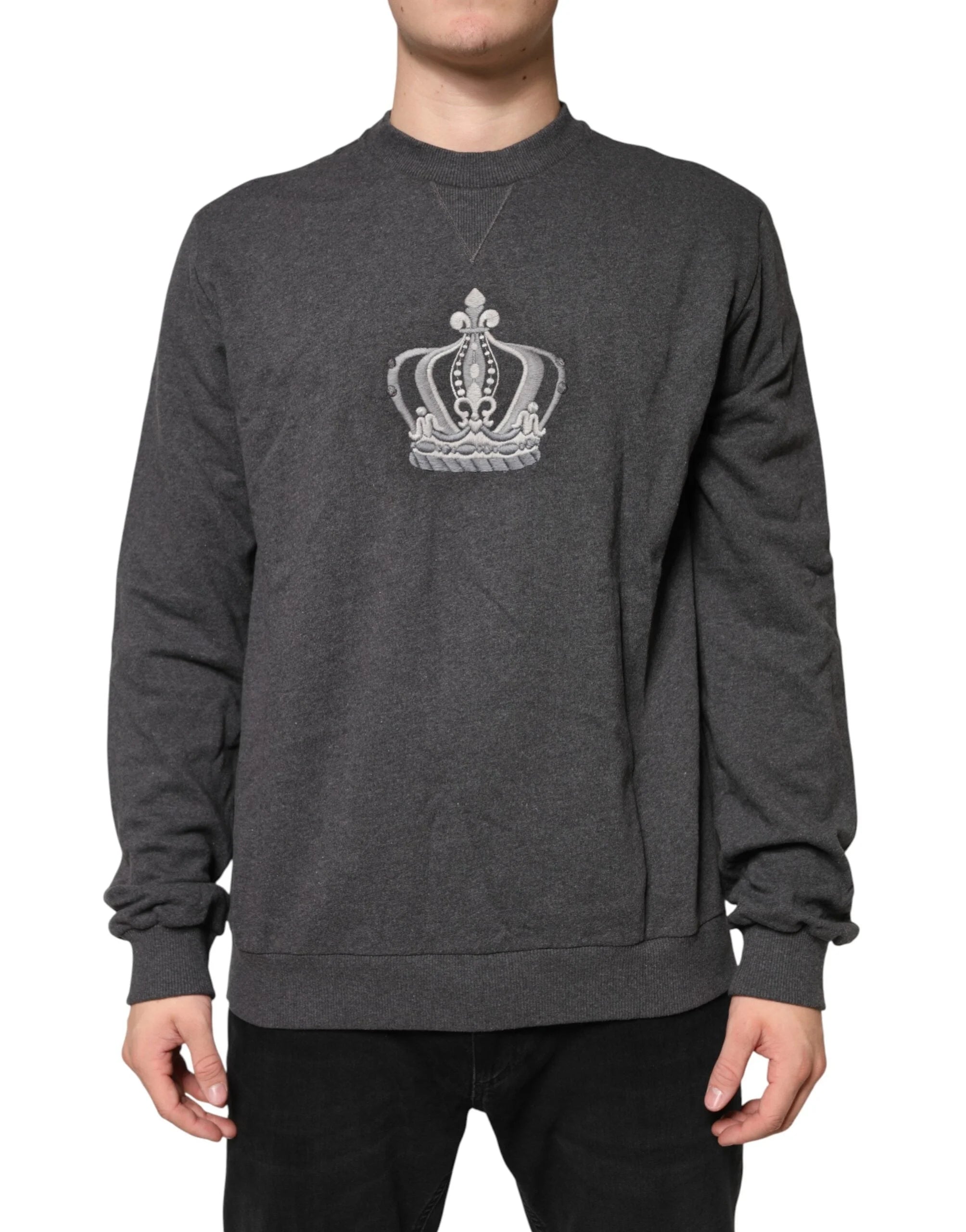 Dolce & Gabbana Gray Crown Crew Neck Men Sweatshirt Sweater - IT58 | 3XL