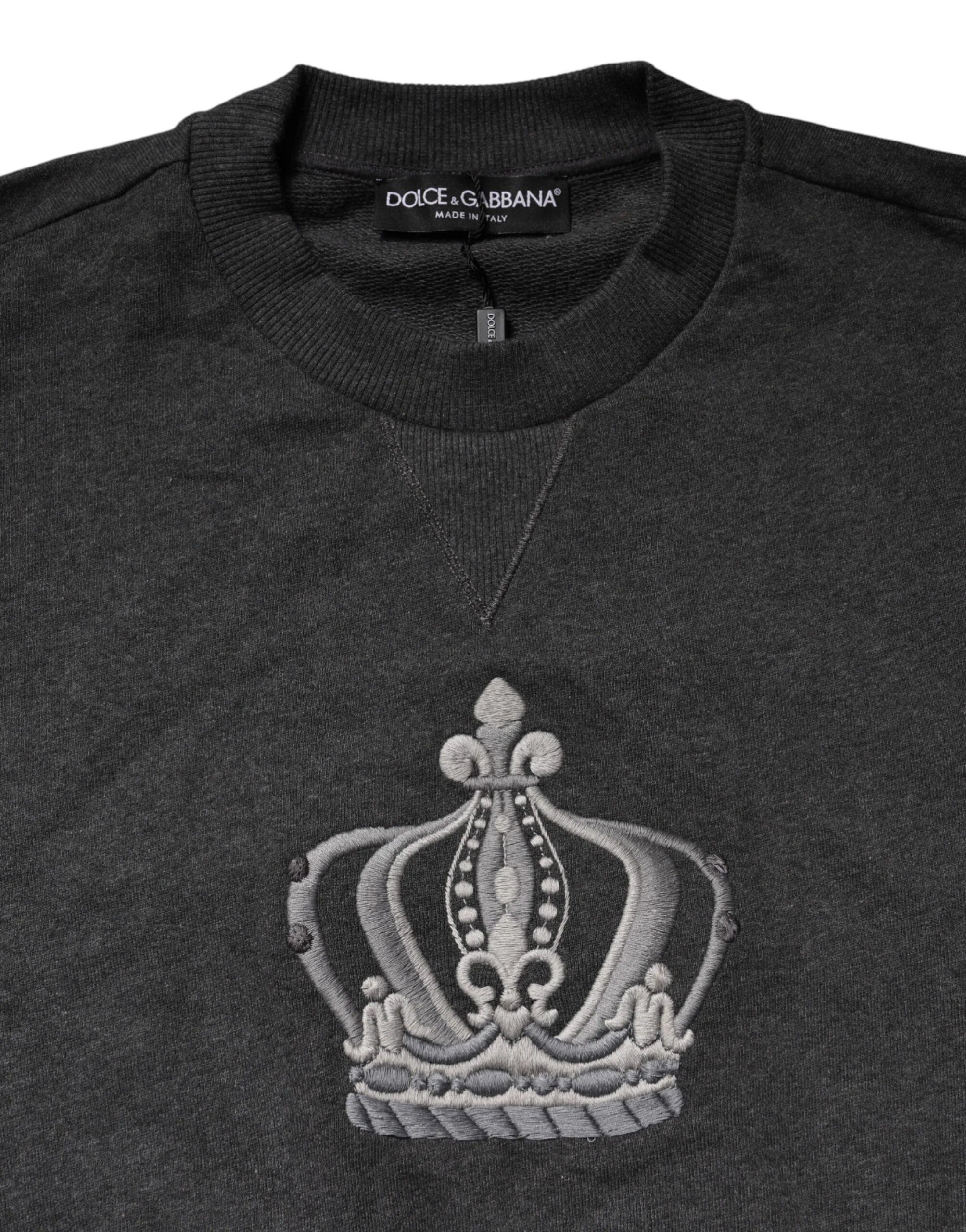 Dolce & Gabbana Gray Crown Crew Neck Men Sweatshirt Sweater - IT58 | 3XL