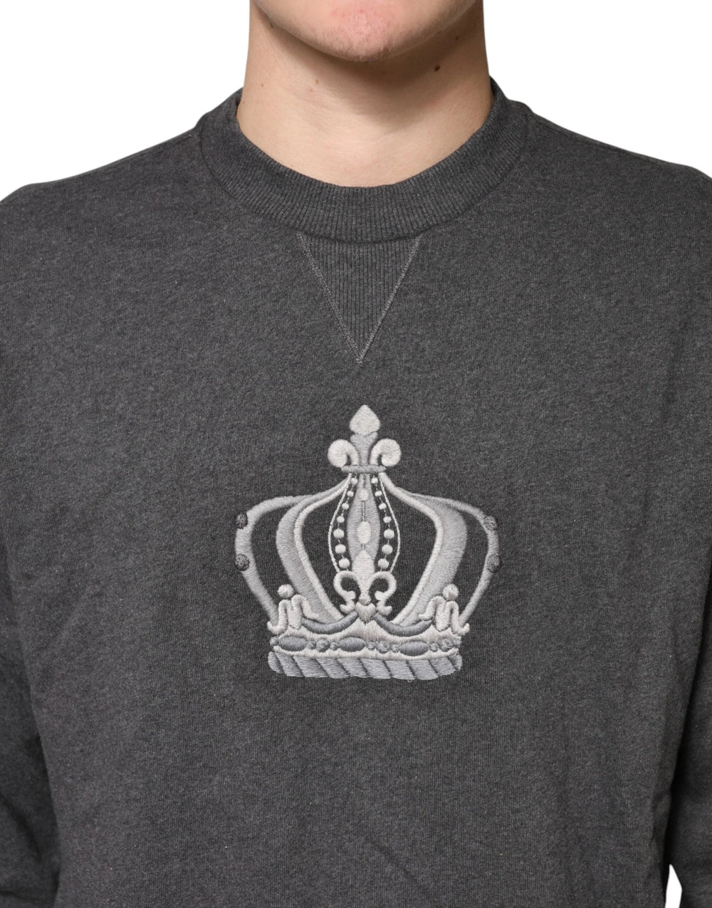 Dolce & Gabbana Gray Crown Crew Neck Men Sweatshirt Sweater - IT58 | 3XL