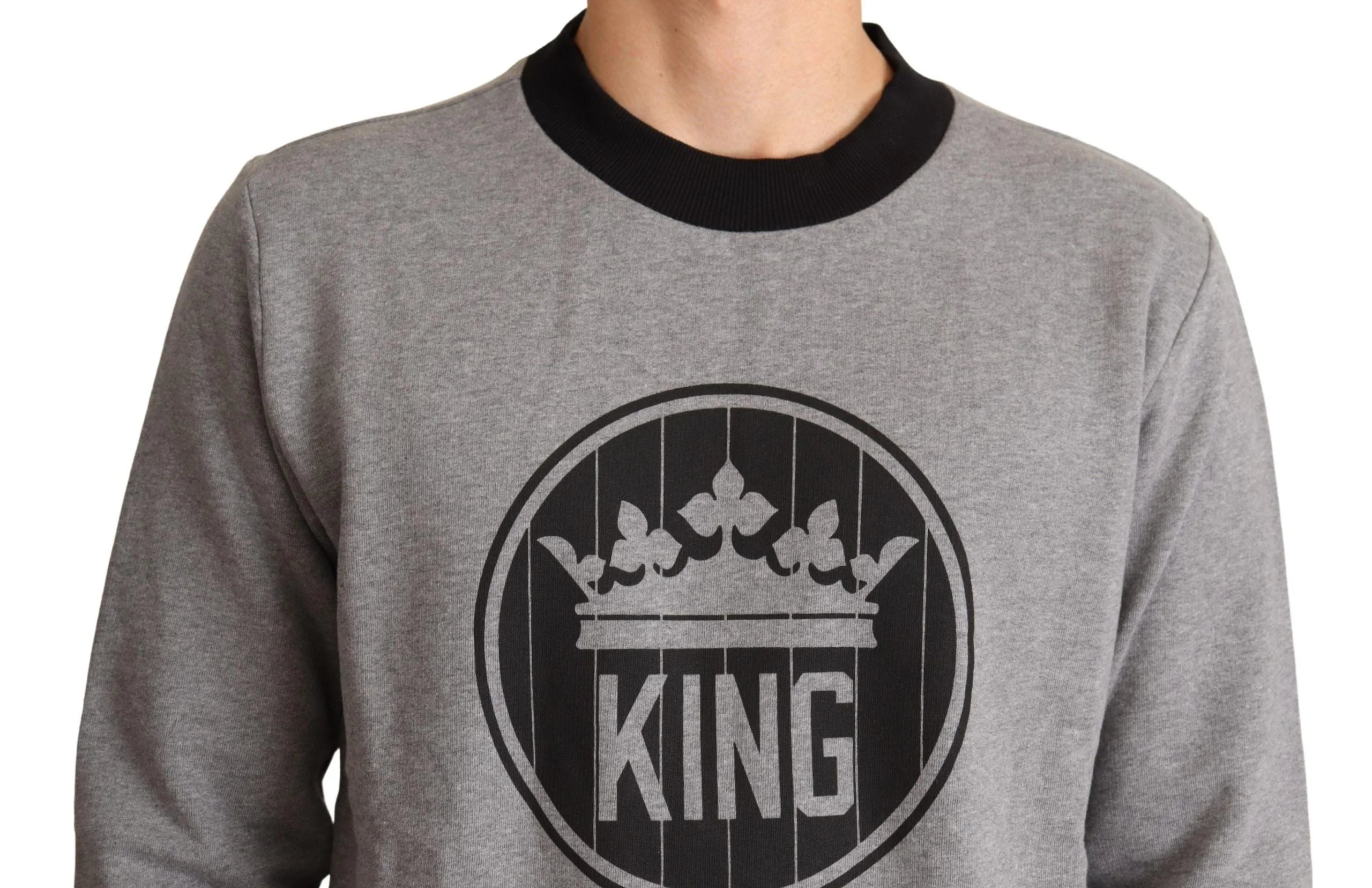Dolce & Gabbana Gray Crown King Cotton Pullover Sweater - IT48 | M - Sweaters