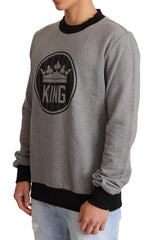 Dolce & Gabbana Gray Crown King Cotton Pullover Sweater - IT48 | M - Sweaters