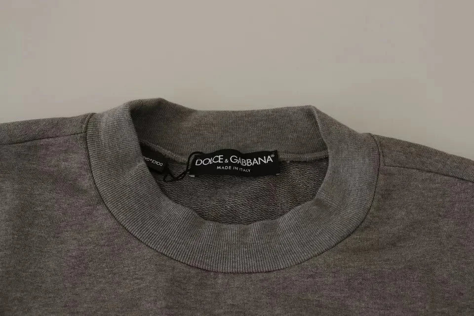 Dolce & Gabbana Gray Crown King Cotton Pullover Sweater - Sweaters