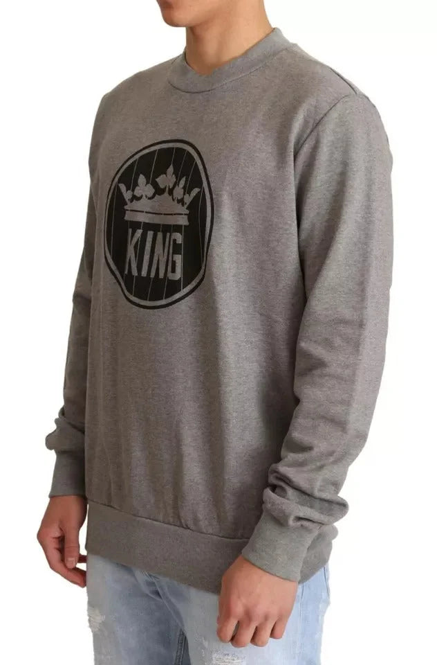 Dolce & Gabbana Gray Crown King Cotton Pullover Sweater - Sweaters