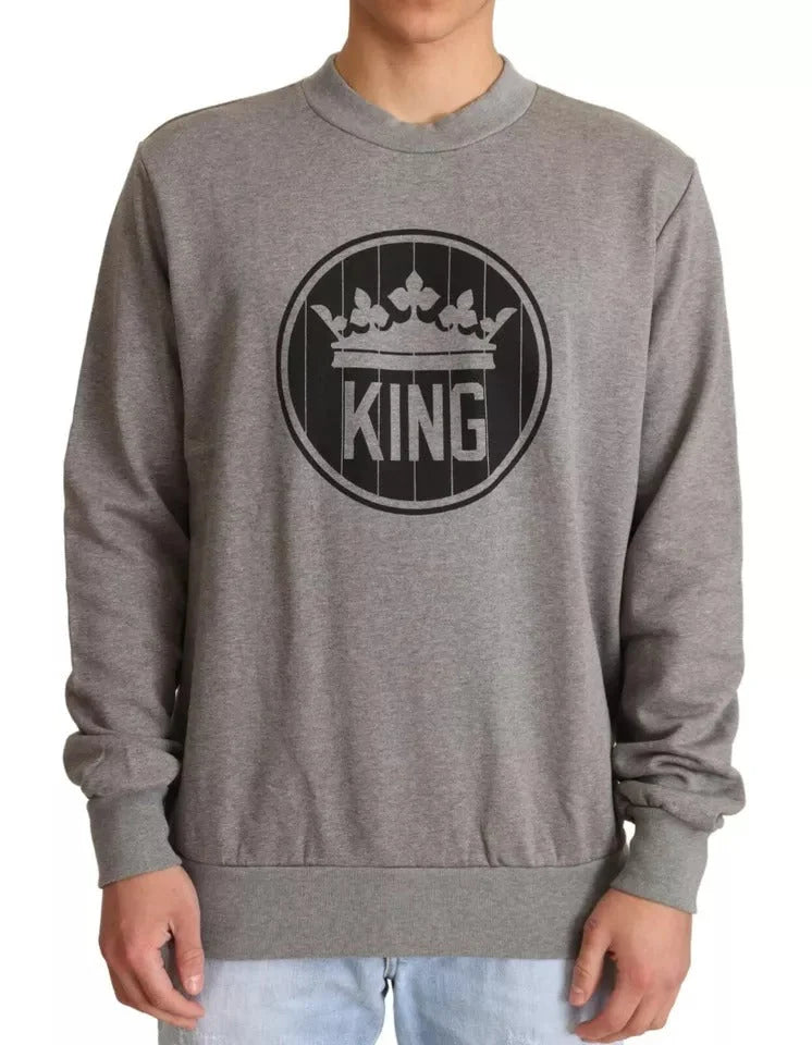 Dolce & Gabbana Gray Crown King Cotton Pullover Sweater - Sweaters
