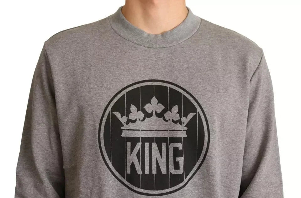 Dolce & Gabbana Gray Crown King Cotton Pullover Sweater - Sweaters