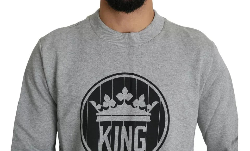 Dolce & Gabbana Gray Crown King Print Cotton Pullover Sweater - IT52 | XL - Sweaters