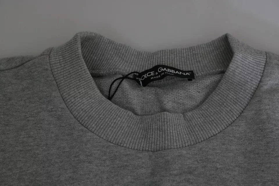 Dolce & Gabbana Gray Crown King Print Cotton Pullover Sweater - IT52 | XL - Sweaters