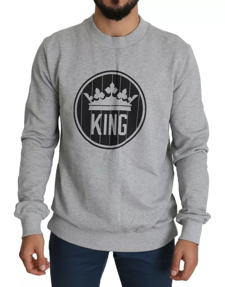 Dolce & Gabbana Gray Crown King Print Cotton Pullover Sweater - IT52 | XL - Sweaters