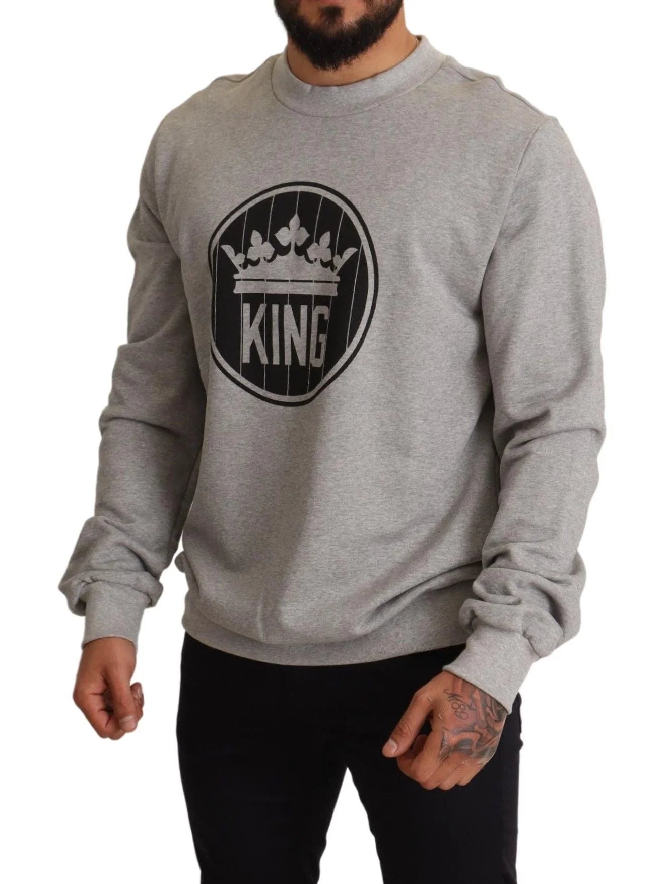 Dolce & Gabbana Gray Crown King Print Cotton Sweater - Sweaters