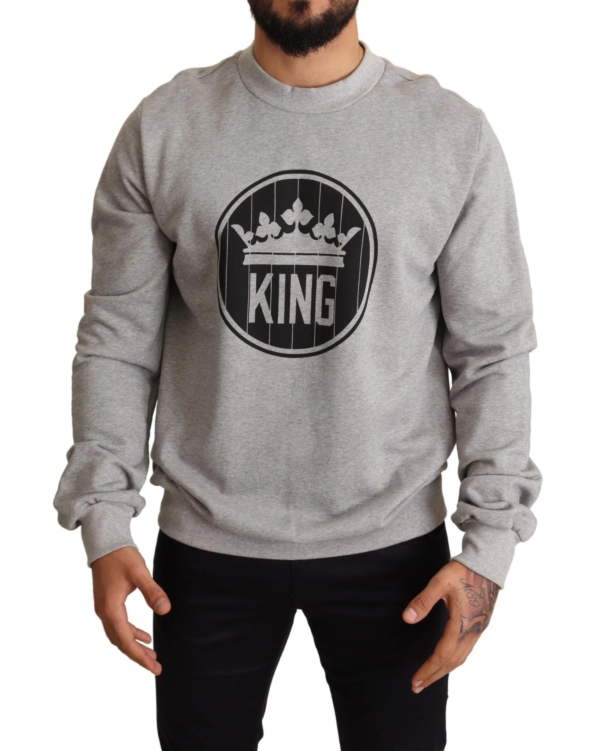 Dolce & Gabbana Gray Crown King Print Cotton Sweater - Sweaters