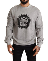 Dolce & Gabbana Gray Crown King Print Cotton Sweater - Sweaters