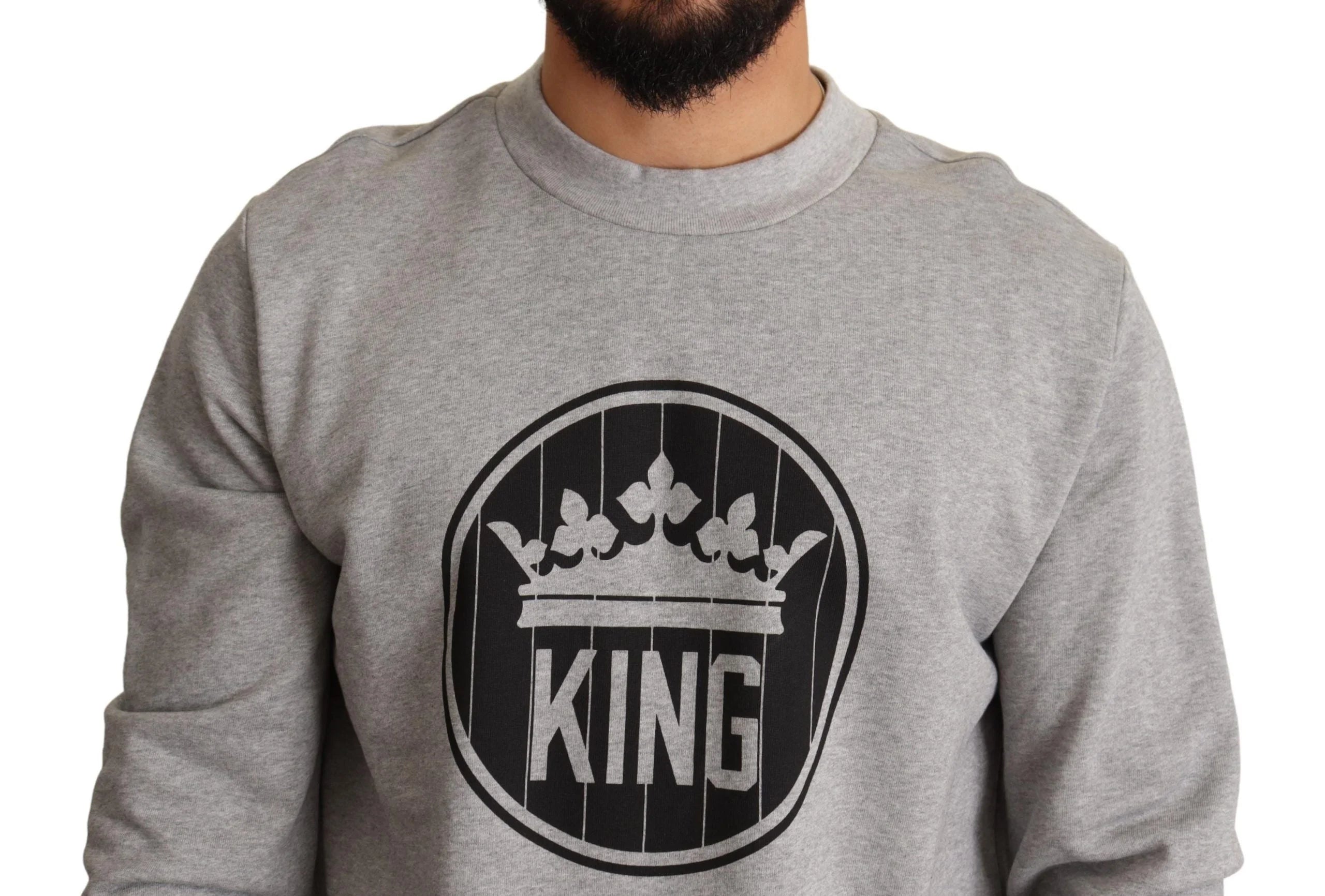 Dolce & Gabbana Gray Crown King Print Cotton Sweater - Sweaters