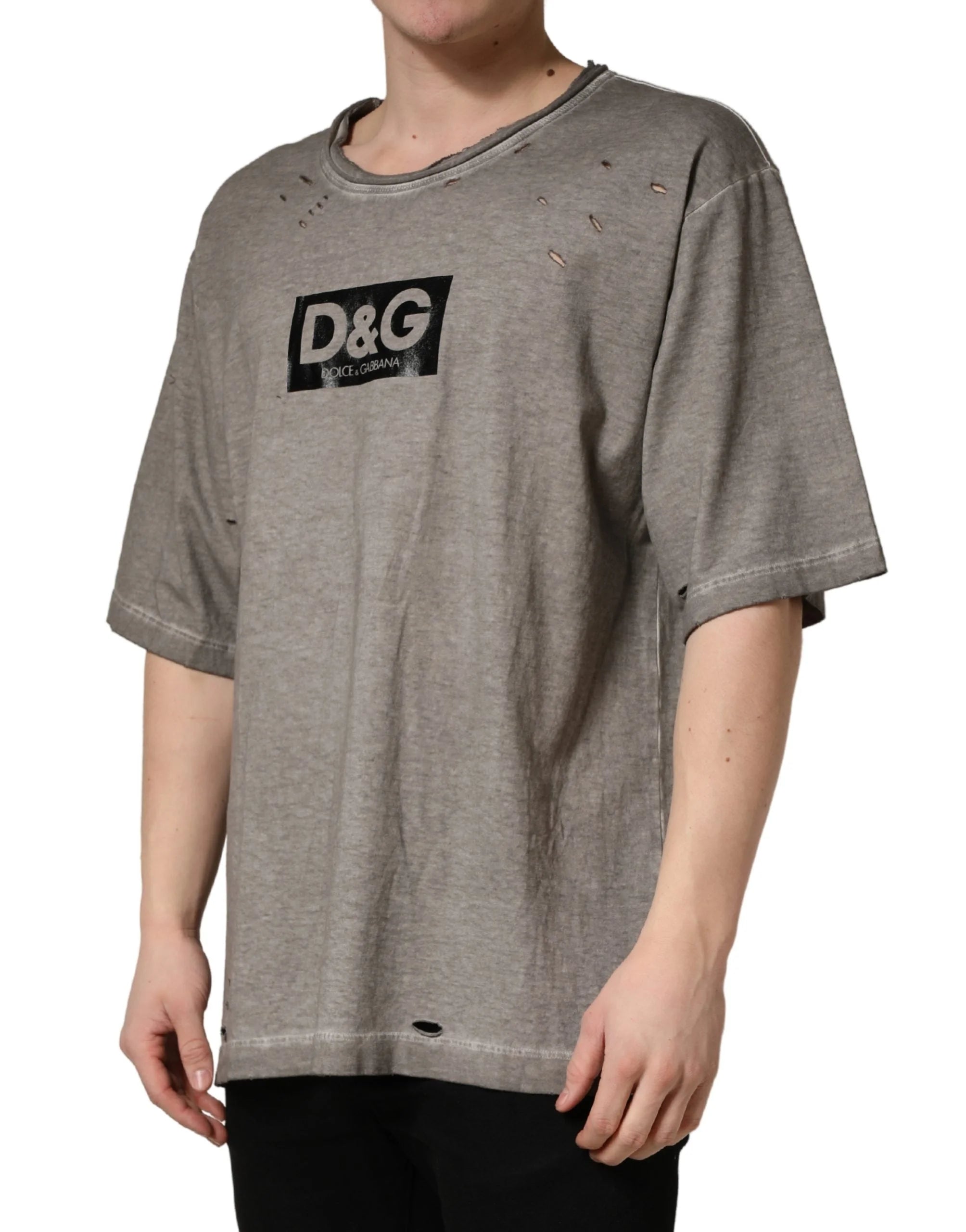Dolce & Gabbana Gray DG Logo Print Cotton Round Neck T-shirt - IT50 | L