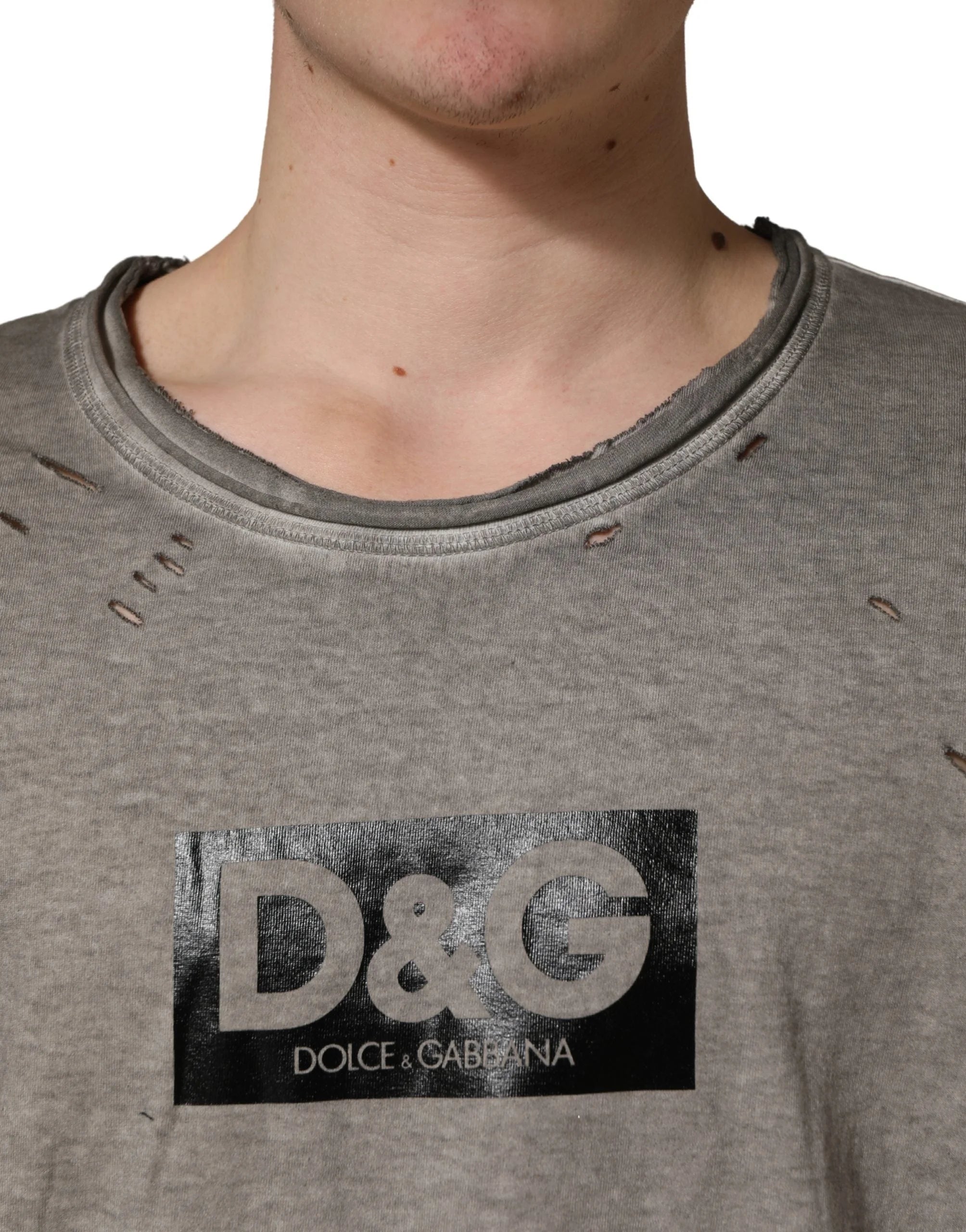 Dolce & Gabbana Gray DG Logo Print Cotton Round Neck T-shirt - IT50 | L