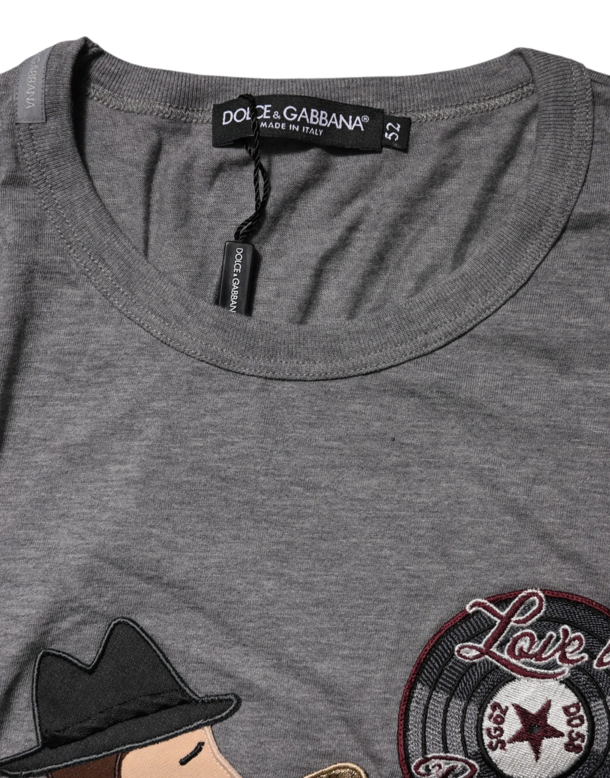 Dolce & Gabbana Gray #DGFamily Cotton Crew Neck T-shirt - IT52 | XL - T-Shirts