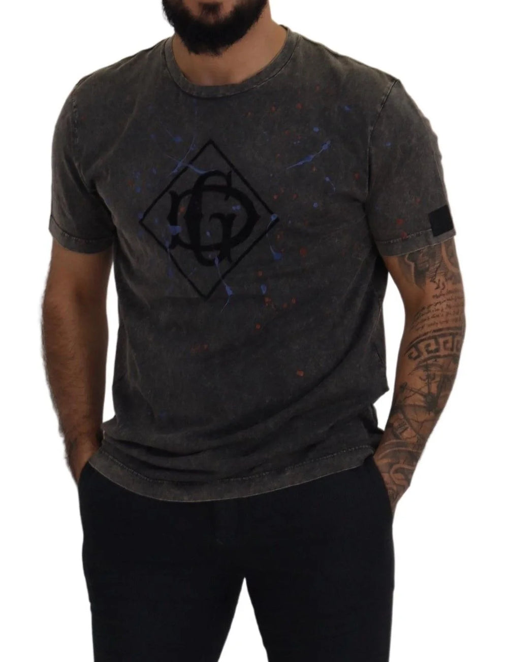 Dolce & Gabbana Gray Discolored Effect DG Logo T-shirt - IT54 | L - T-Shirts