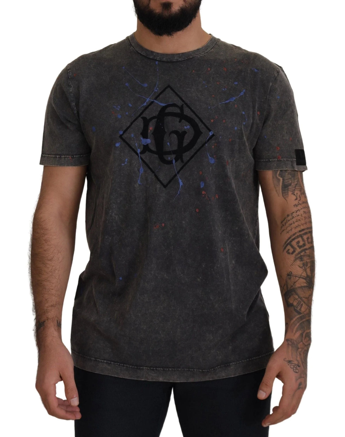 Dolce & Gabbana Gray Discolored Effect DG Logo T-shirt - IT54 | L - T-Shirts