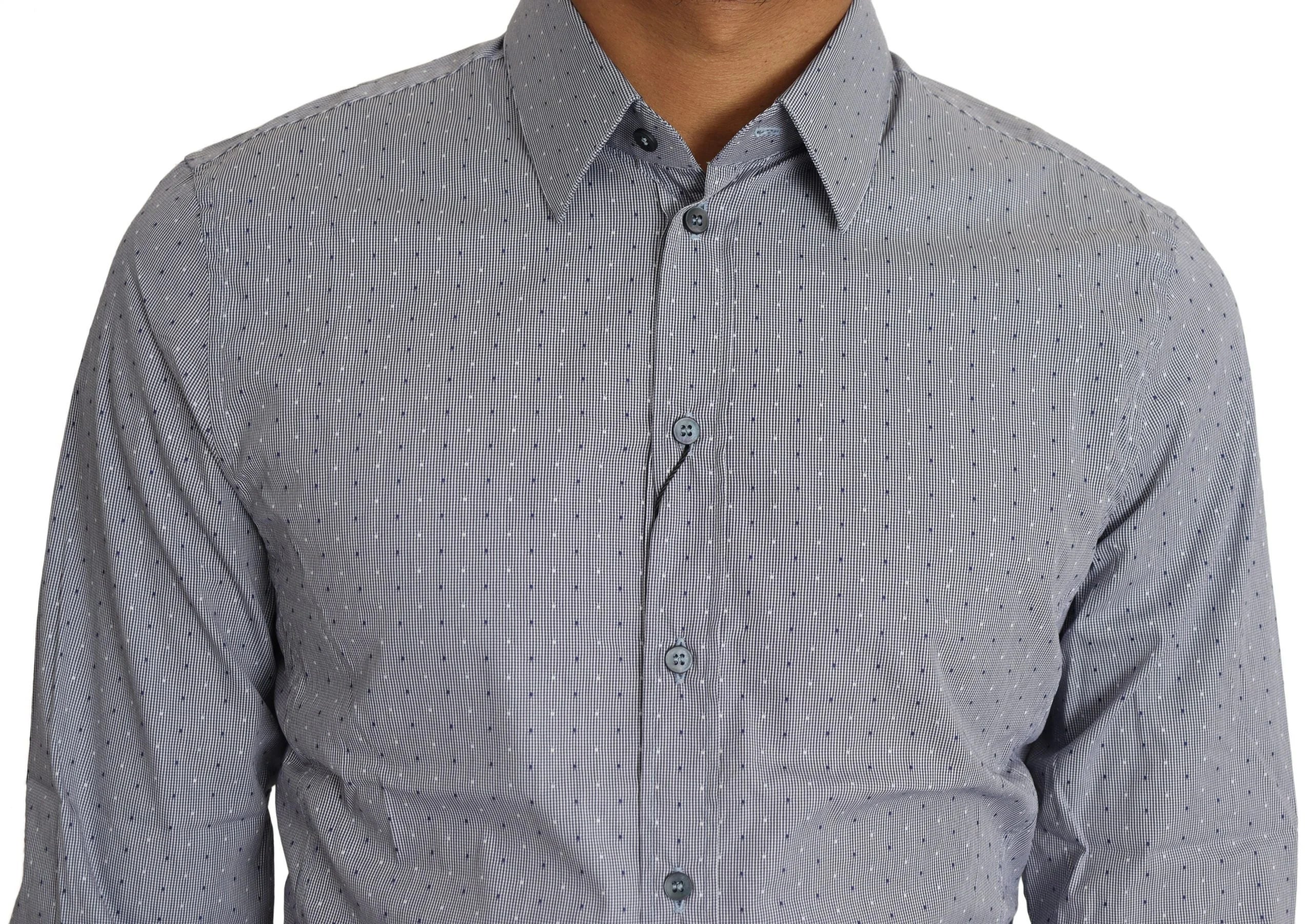 Dolce & Gabbana Gray Dotted Semi Fitted Formal SICILIA Shirt - IT37 | XS - Shirts