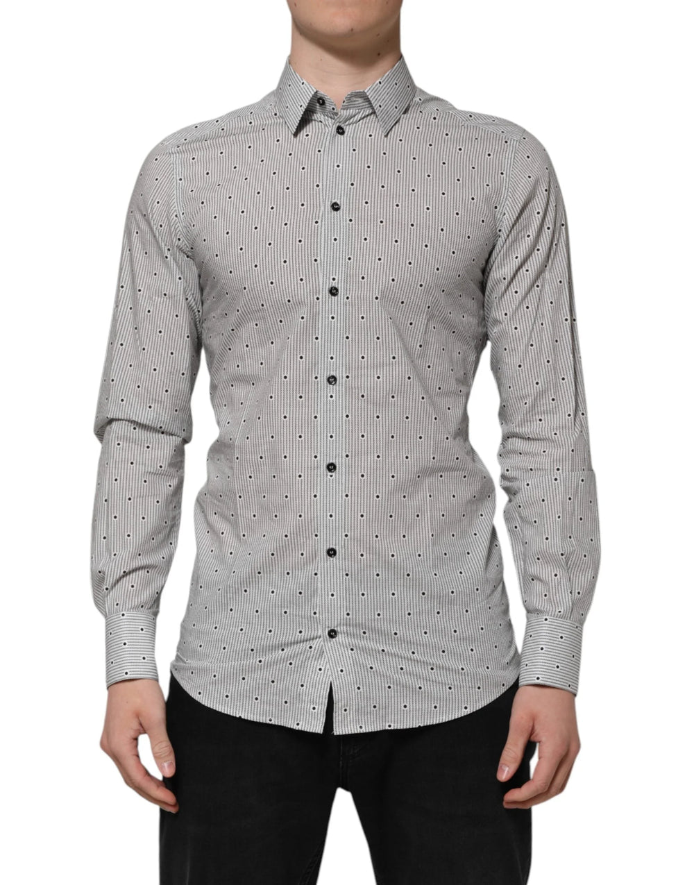 Dolce & Gabbana Gray Dotted Semi Fitted GOLD Men Formal Shirt - IT39 | S - Shirts