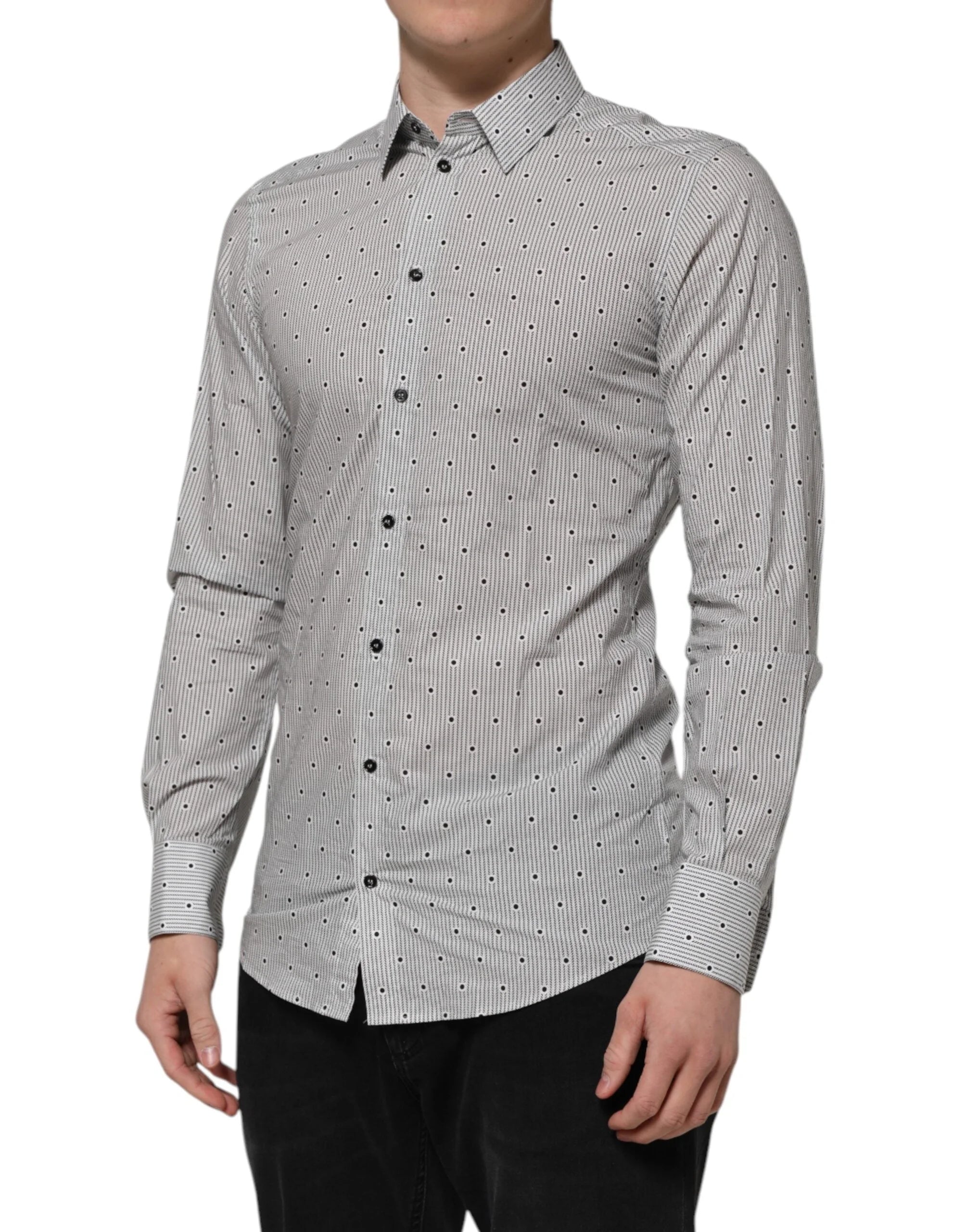 Dolce & Gabbana Gray Dotted Semi Fitted GOLD Men Formal Shirt - IT39 | S - Shirts