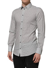 Dolce & Gabbana Gray Dotted Semi Fitted GOLD Men Formal Shirt - IT39 | S - Shirts