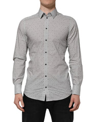 Dolce & Gabbana Gray Dotted Semi Fitted GOLD Men Formal Shirt - IT39 | S - Shirts
