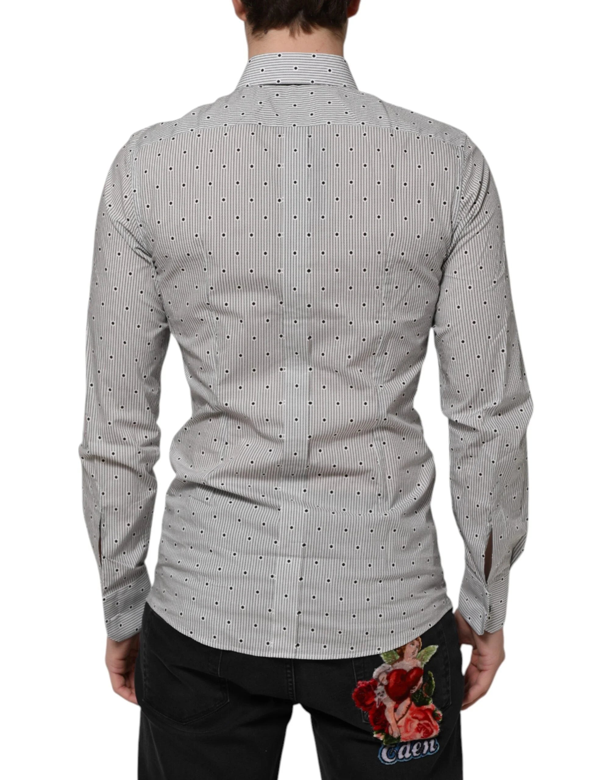 Dolce & Gabbana Gray Dotted Semi Fitted GOLD Men Formal Shirt - IT39 | S - Shirts