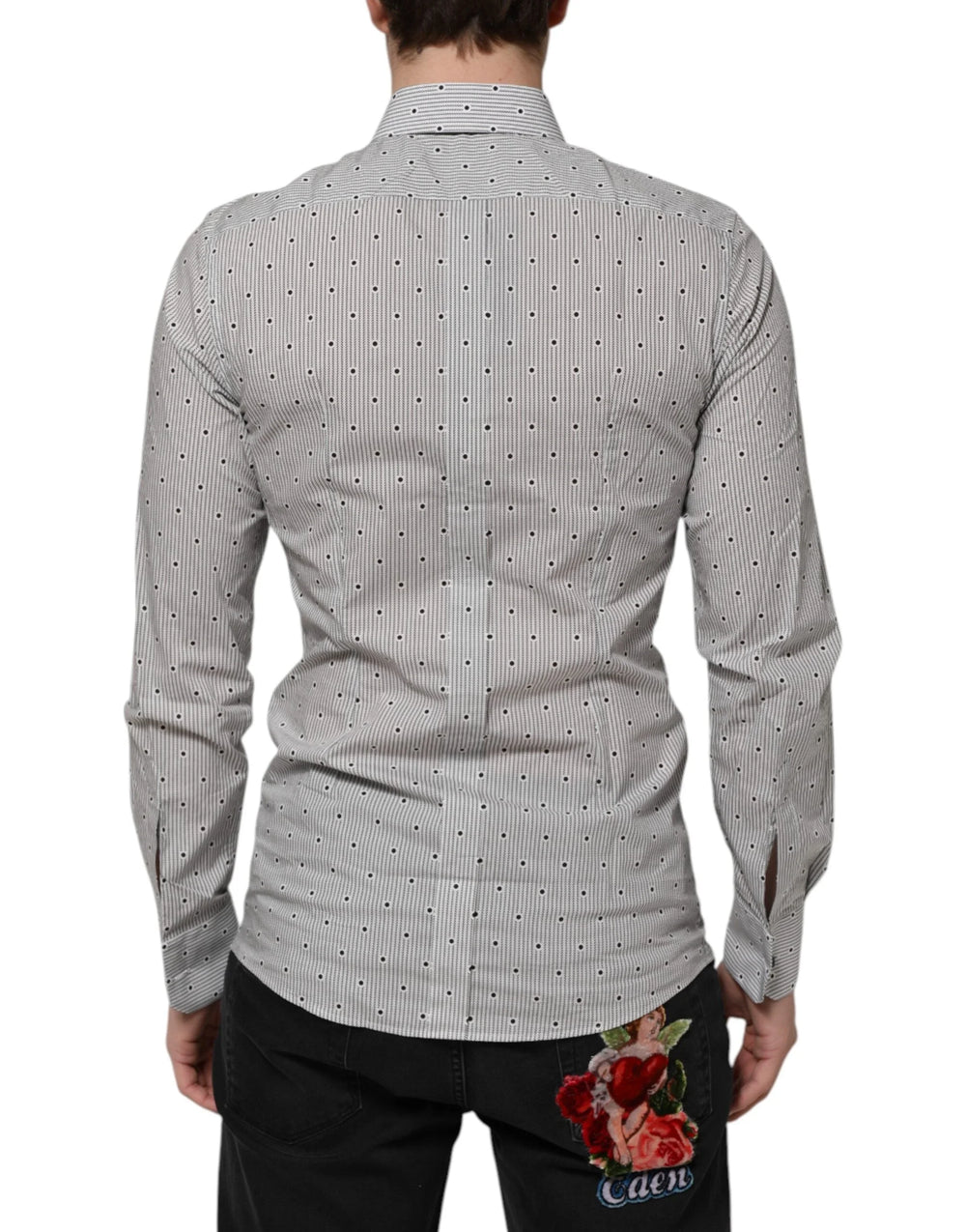 Dolce & Gabbana Gray Dotted Semi Fitted GOLD Men Formal Shirt - IT39 | S - Shirts