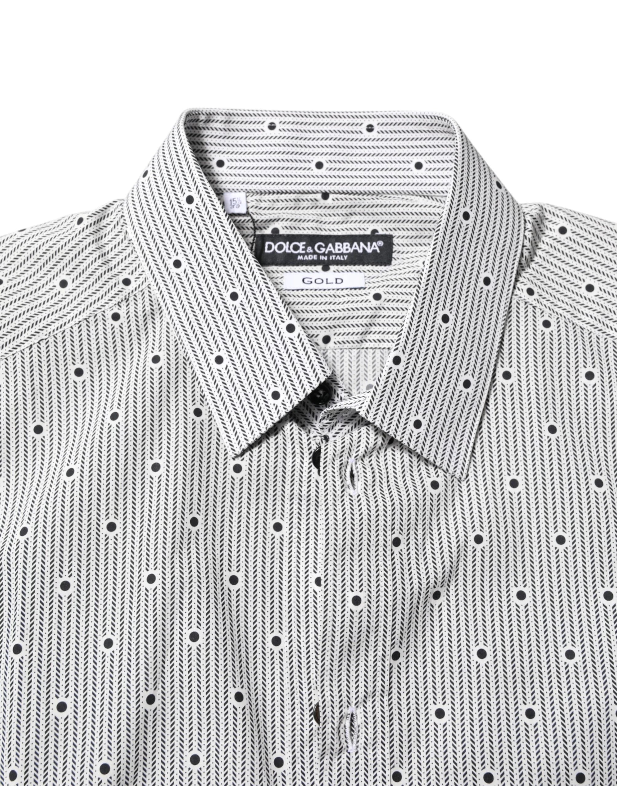 Dolce & Gabbana Gray Dotted Semi Fitted GOLD Men Formal Shirt - IT39 | S - Shirts