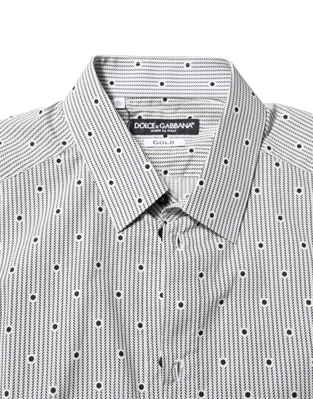 Dolce & Gabbana Gray Dotted Semi Fitted GOLD Men Formal Shirt - IT39 | S - Shirts