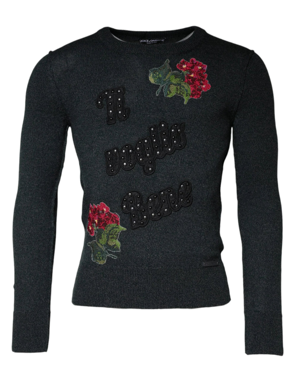 Dolce & Gabbana Gray Embellished Crew Neck Pullover Sweater - IT44 | XS - Sweaters