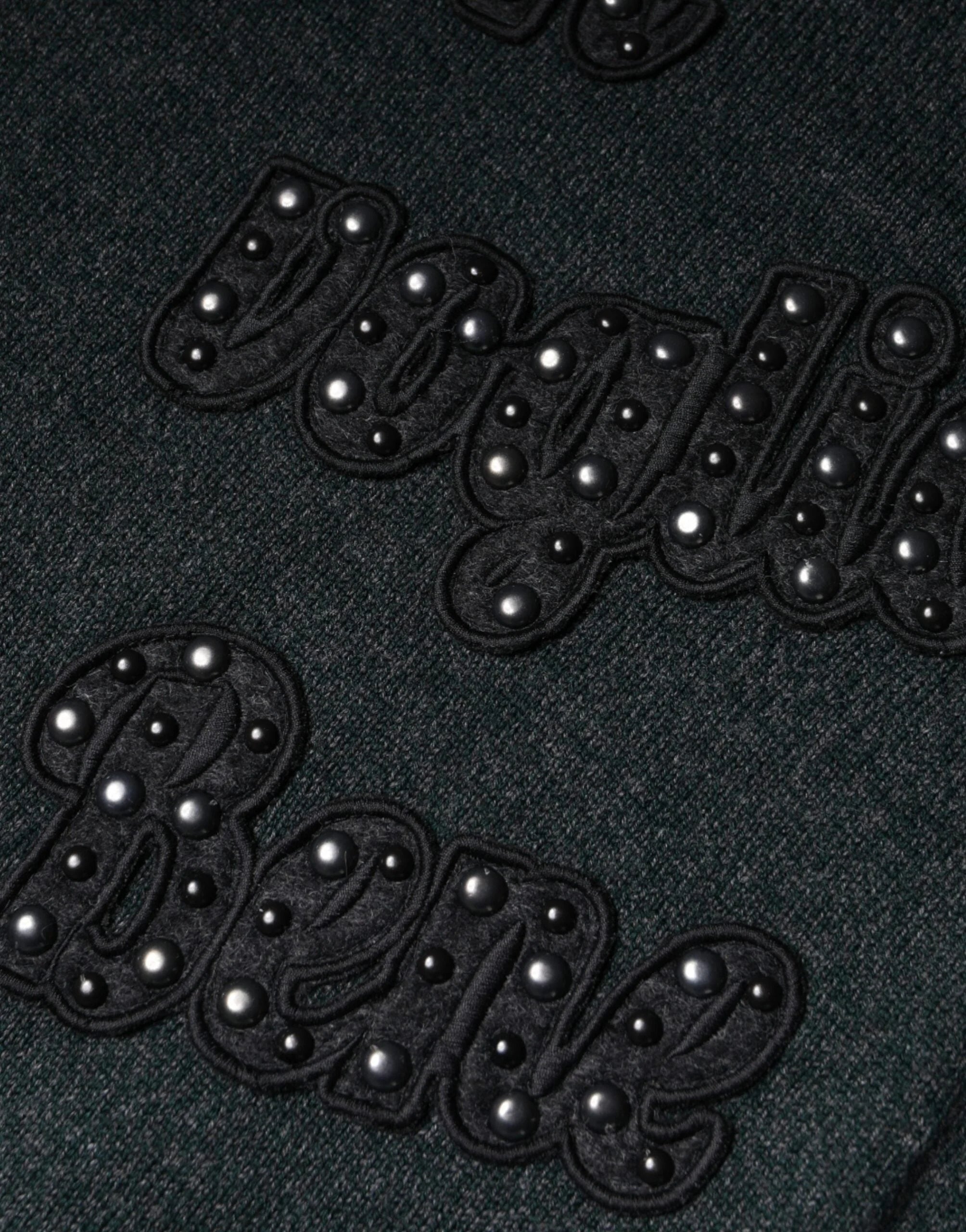 Dolce & Gabbana Gray Embellished Crew Neck Pullover Sweater - IT44 | XS - Sweaters