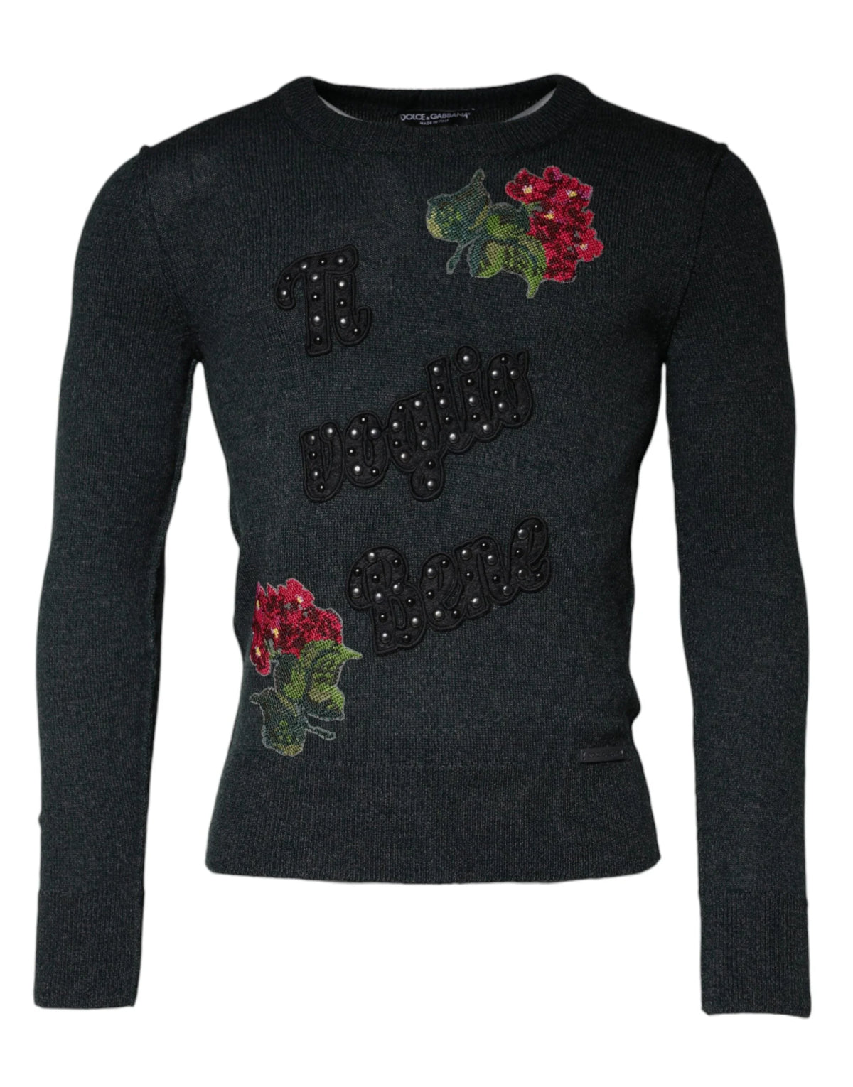 Dolce & Gabbana Gray Embellished Crew Neck Pullover Sweater - IT44 | XS - Sweaters