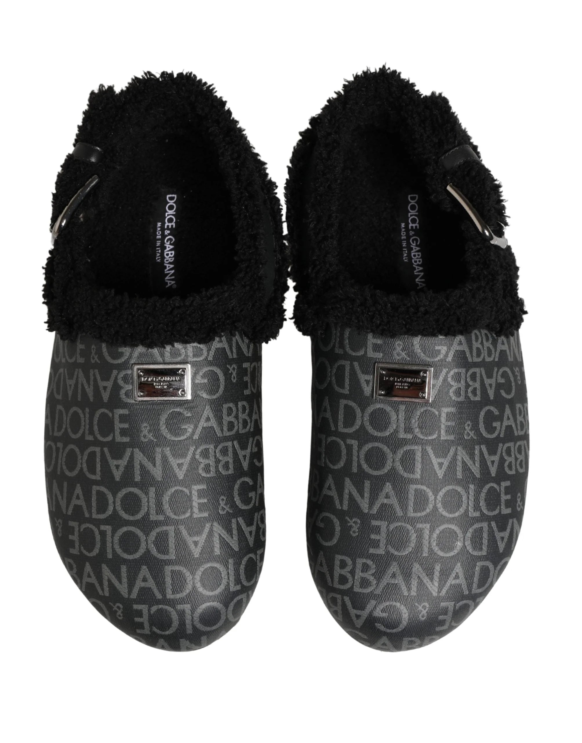 Dolce & Gabbana Gray Faux Fur Jacquard Mules Sandals Shoes - EU44/US11