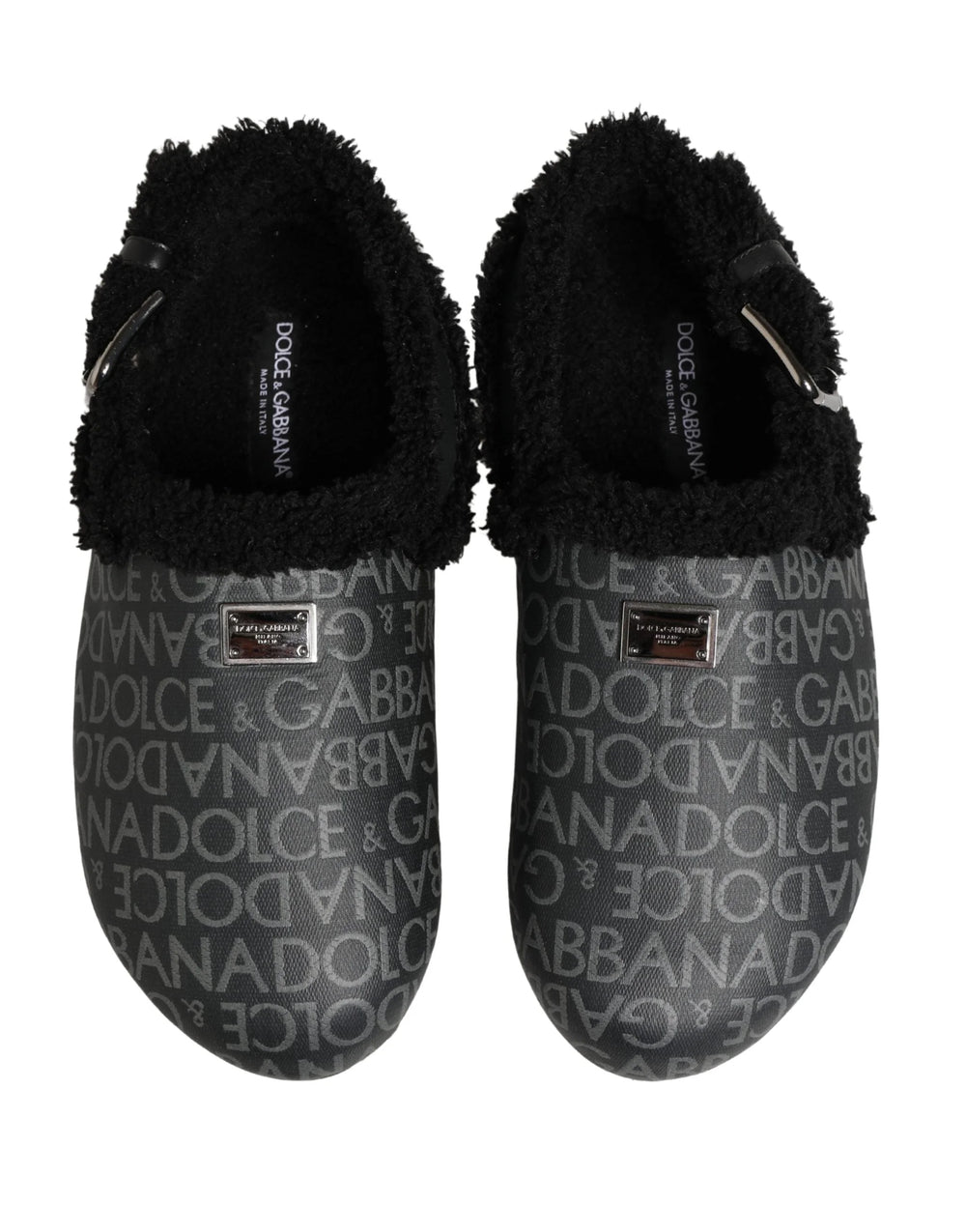 Dolce & Gabbana Gray Faux Fur Jacquard Mules Sandals Shoes - EU44/US11