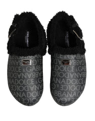 Dolce & Gabbana Gray Faux Fur Jacquard Mules Sandals Shoes - EU44/US11
